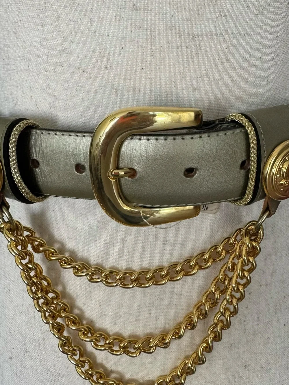 Vintage 80s Avignon Gold Chain Leather Belt Waist Accent NWT Small